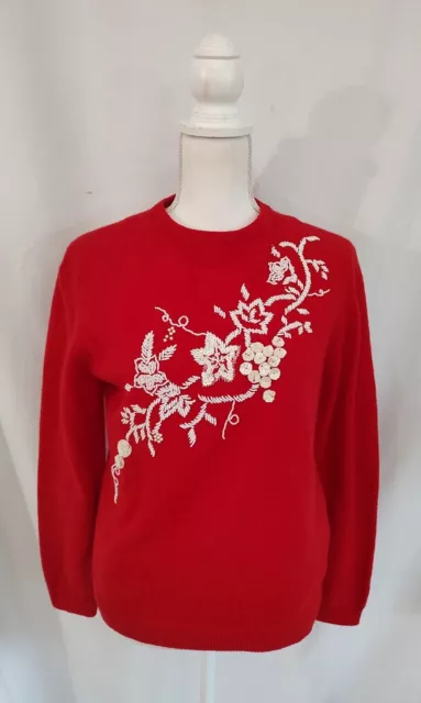 60'S CREWNECK PULLOVER Sweater Red Soft Zipper Back Lined White Sequin ...