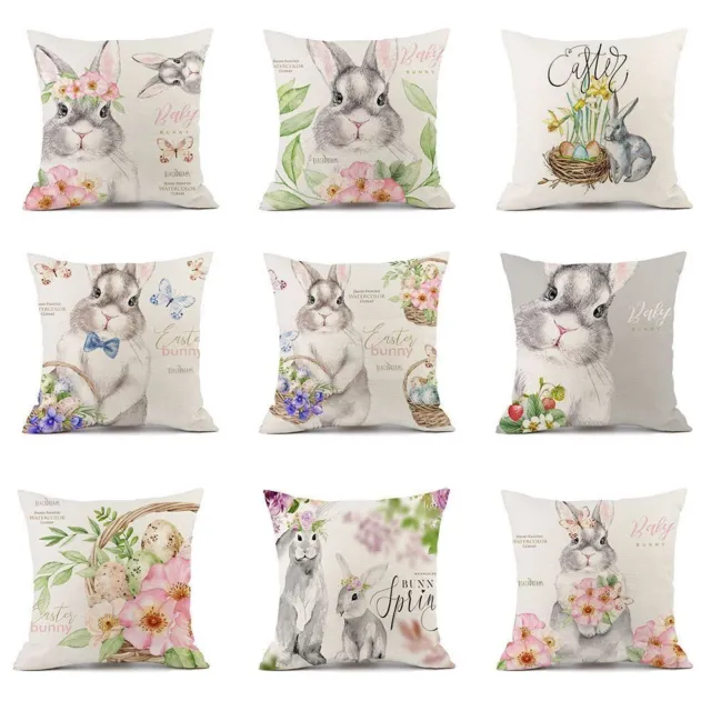 Easter flax Eggs Sofa Pillow Cover Cushion Case Rabbit Bunny Easter Pillowcase