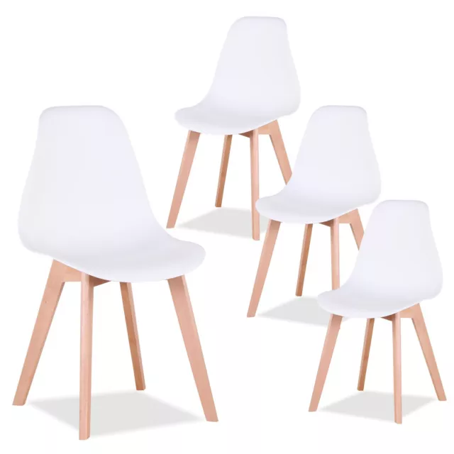 Lot de 4 Chaises Style Scandinaves Chaise en ABS Pieds en bois Cuisine Blanc