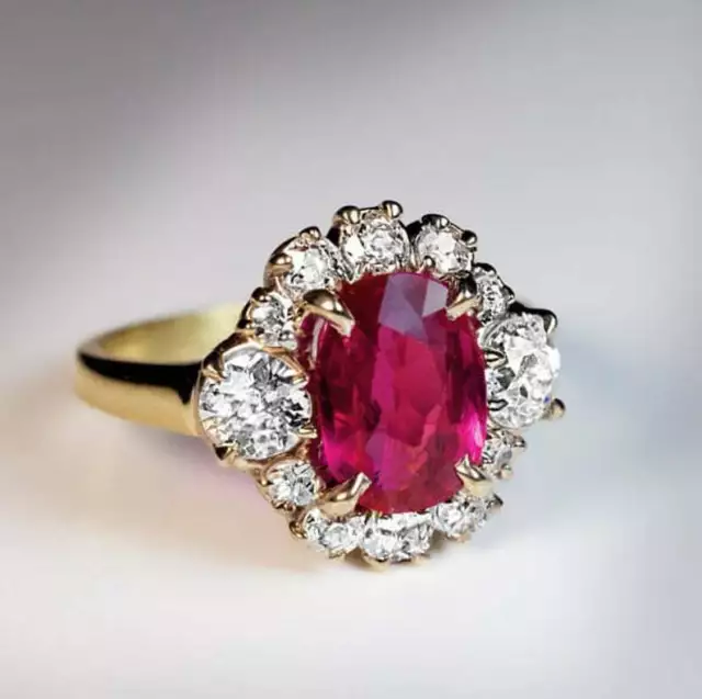 2Ct Oval Cut Lab Created Red Ruby Diamond Wedding Ring  14K Yellow Gold Plated