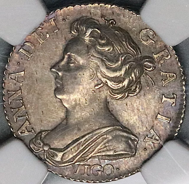 1703 NGC AU 58 Anne Vigo 6 Pence Great Britain Treasure Silver Coin (23112101C)