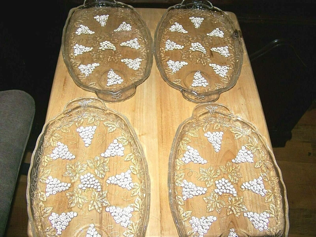 Vintage Glass Plates Set Of 4 Cup Holder Made In Plate Dinnerware Grape Pattern Vintage Glass Plates Set Of 4 Cup Holder Made In Plate Dinnerware Grape Pattern