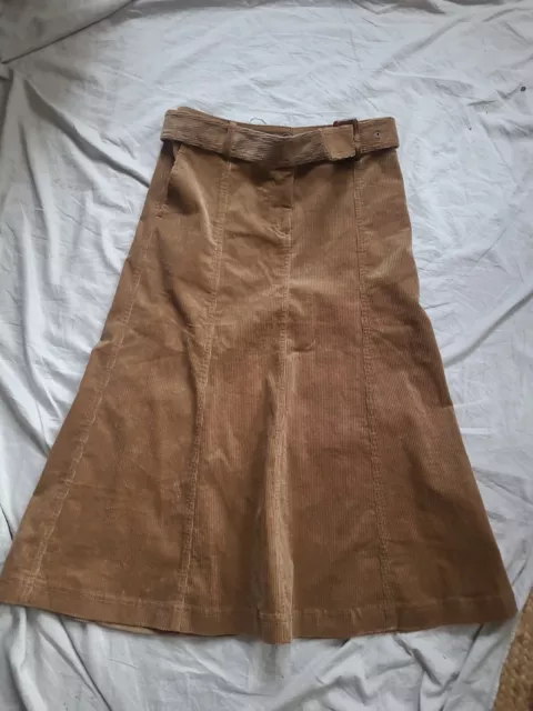 BODEN BNWT light Brown Corduroy Cord Skirt Belted 10 Uk W28 L33 Pockets midi