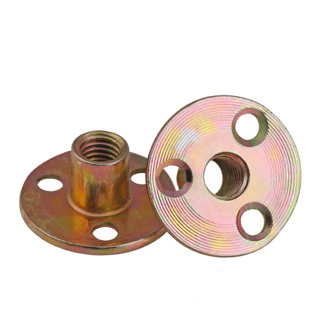 Brad Hole Tee Nut M8 M10 Round Base Screw-In T-Nuts Carbon Steel Zinc Plated