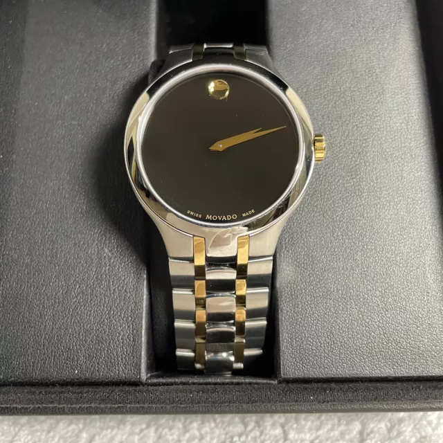 Movado Mens Museum Classic Two Tone Black Dial Bracelet Watch 0606958