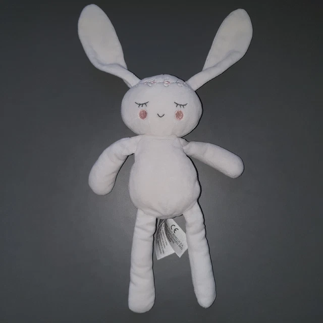 Peluche Doudou lapin Endormi Couronne Fleurs Kiabi Simba Toys blanc rose Neuf