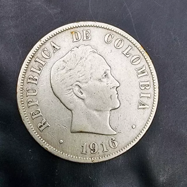 1916 Silver Colombia 50 Centavos KM274 Fine, Rare Collectible Coin 🪙💰