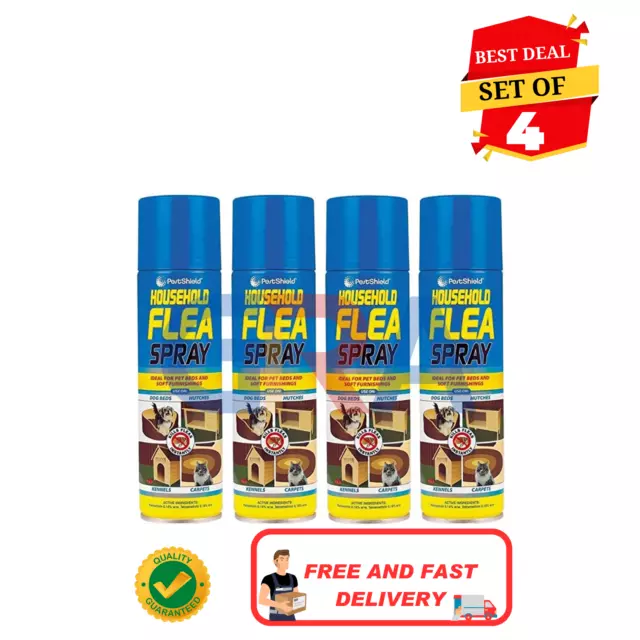 4 x Flea Spray for House Kills Flea Instantly treatment for Dog & Cat Beds 200ml