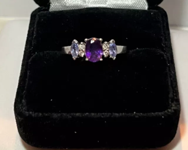 EFFY BH 14k White Gold Purple Amethyst, Tanzanite Diamond Ring Sz 7 💜💙