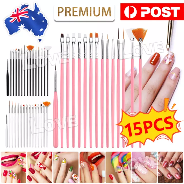 15pcs Nail Art Brushes Design Set Dotting Painting Drawing Polish Pen Tools Kit