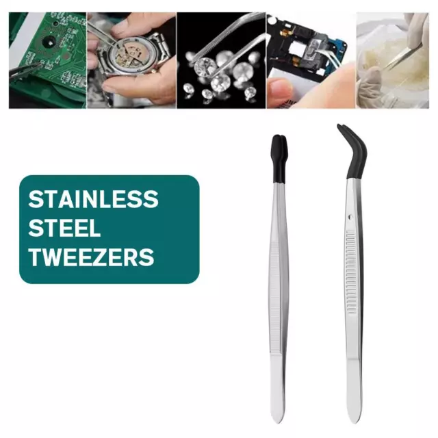 2x Tweezers Set With Rubber Tips Tweezers Rubber Flat Tip Tweezer Jewelry Hobby: