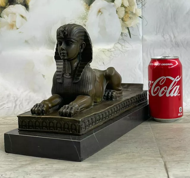 Vintage Large Fabulous Sphinx Bronze Statues Egyptian Pharoah Lion Hand Made 2