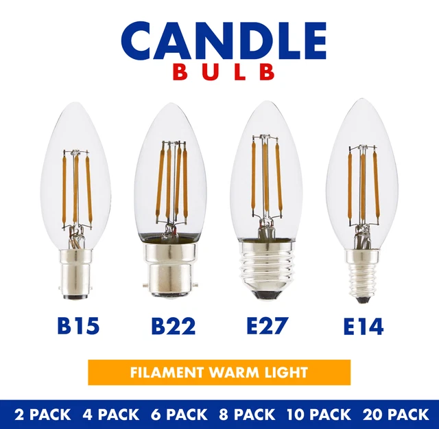 LED Candle Filament E14 E27 B22 Edison Bulb Vintage Decorative Light Warm Lamp
