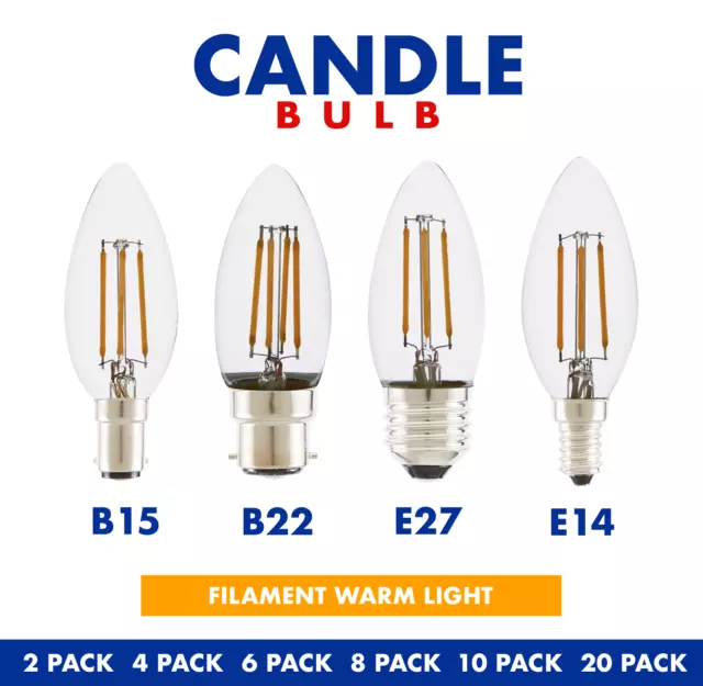 LED Kerze Filament E14 E27 B22 Edison Glühbirne Vintage Dekolicht Warmelampe