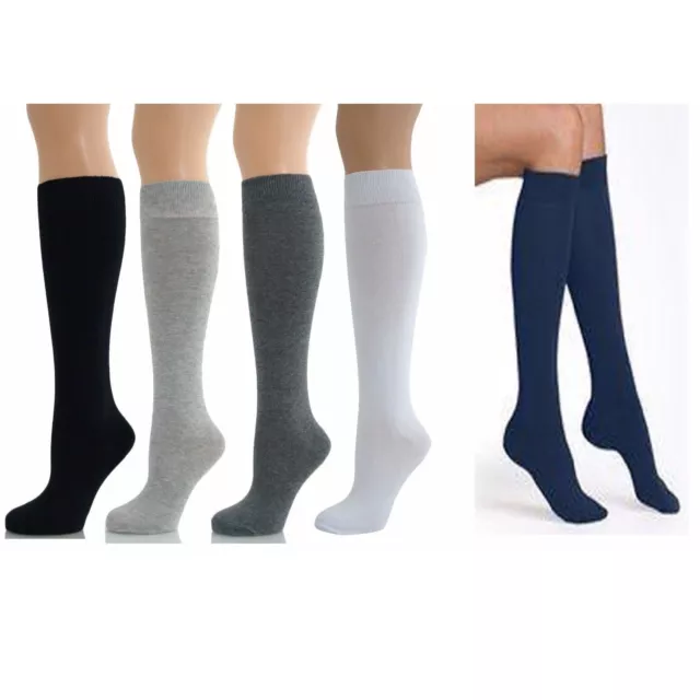 6 X Pairs of Children Kids Girls Cotton Rich Long Plain Knee High School Socks