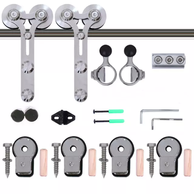 CCJH 4FT-16FT Stainless Steel Sliding Barn Door Hardware Kit Track Closet Roller