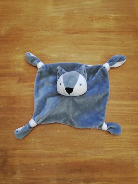 Doudou plat Carré Renard gris blanc noir MES PETITS CAILLOUX