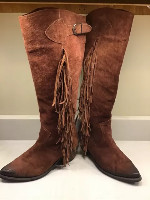Carlos By Carlos Santana Women’s Fringe Knee-High Suede Boots Size 8 Ringo Brown