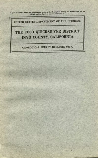 Coso mines, Owens Valley, Ridgecrest, Calif; RARE old 1st ed, BIG pullout maps !