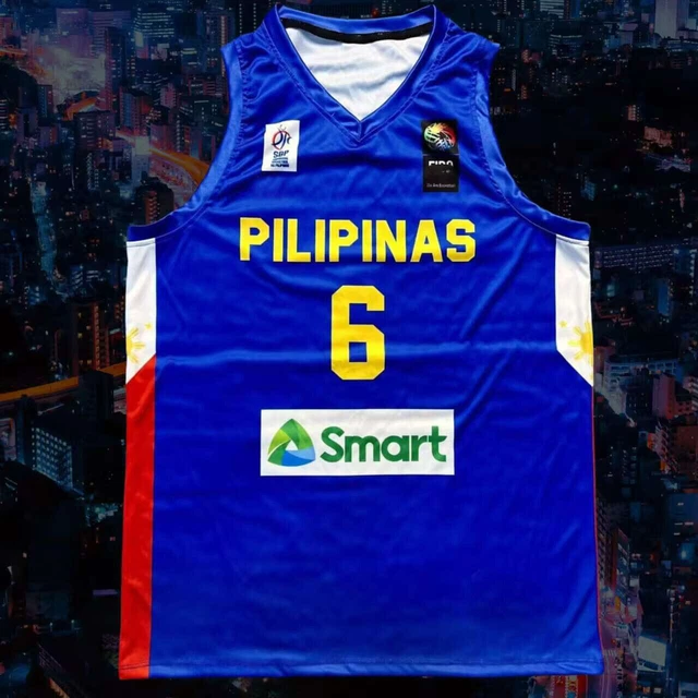 JerseyCreater Basic Jordan Clarkson #6 Team Pilipinas Philippines Basketball Jersey White Blue;All Sewn;Custom Names;Youth/Kids/Adult Size