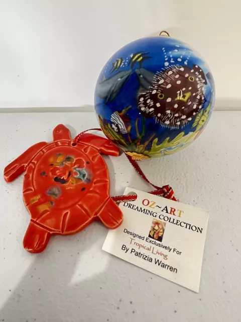 Hand Painted Sea Turtle /Ocean Life Christmas Glass Ornament Ball Set