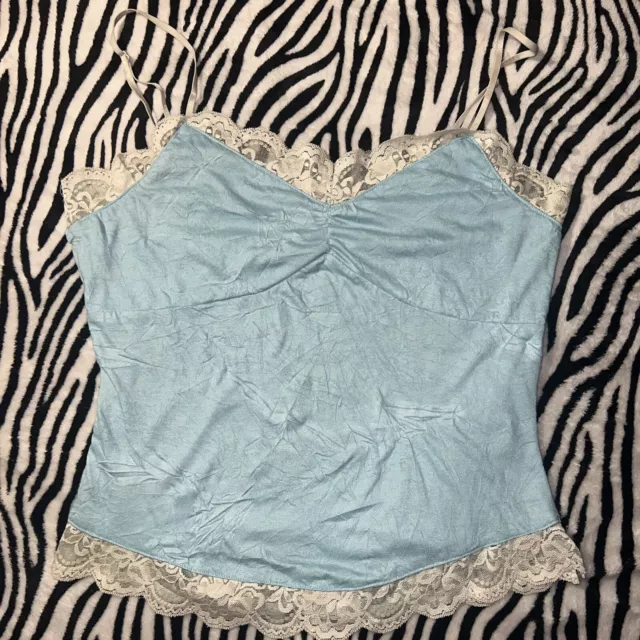 Y2k Vintage Blue Cami Top Lace Trim S/M Cocomo