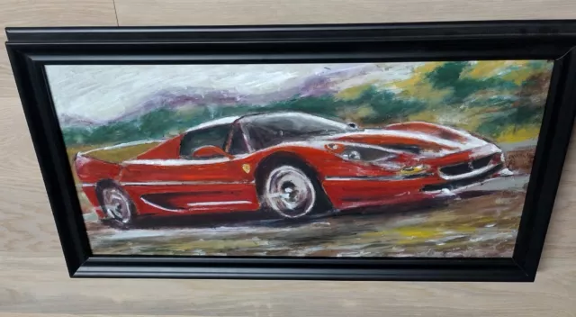 Ferrari F50 Red Oil Original Painting Race Car collector Art Work UNFramed 12x24 2