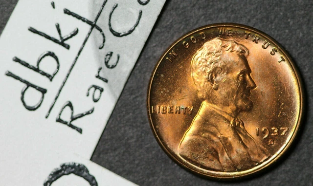 1937 D - Lincoln Wheat 1¢ Cent Penny - Gem Red Brown Uncirculated