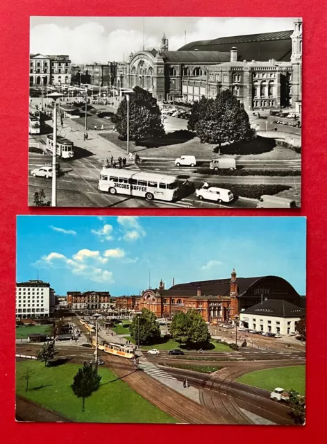 2 x AK BREMEN um 1960 Hauptbahnhof und Bahnhofsplatz mit Strassenbahn  ( 129577