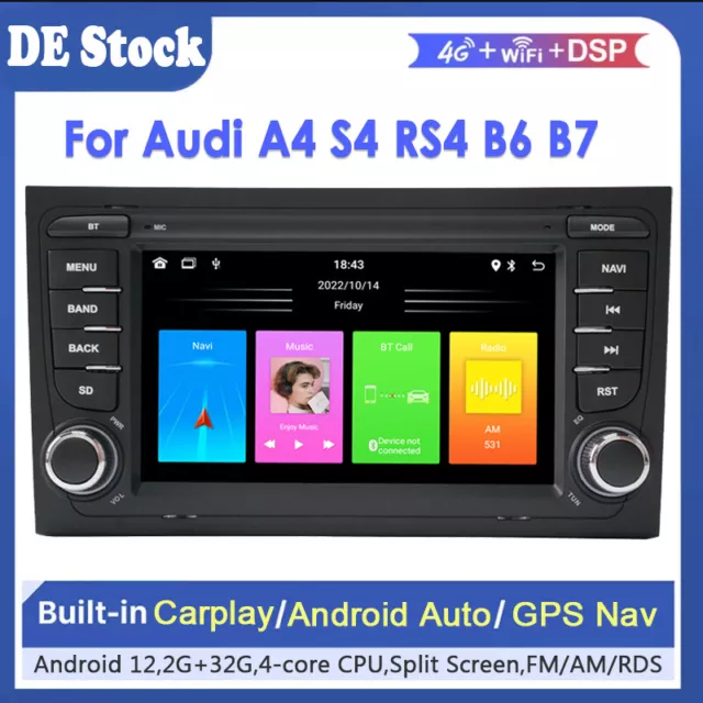 Für Audi A4 S4 RS4 7" Android 12.0 Autoradio Stereo GPS Sat Navi BT DSP CarPlay