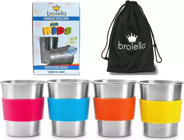 Set of 4 Stainless Steel Sippy Cups, 8oz Each, Color-Coded for Kid-Friendly Use