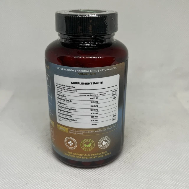 Magd NATURAL GOLD WELLNESS MAGD-PLUS Magnesium Vitamin D3 K2 & Zinc 4000 IU ...