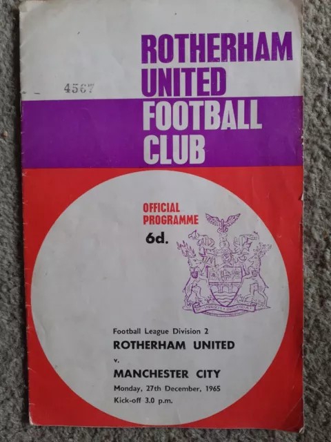 Rotherham United V Manchester City Football Programme League Division 2 1965-66