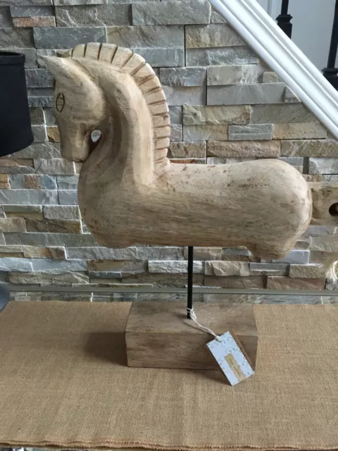 Vida Cultura WOODEN HORSE Statue Figurine 20"T x17" W Table ART DECOR New w/Tags