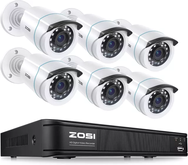 ZOSI Security System H.265+ 5MP Lite 8CH DVR+6 1080P Bullet Camera Remote Access