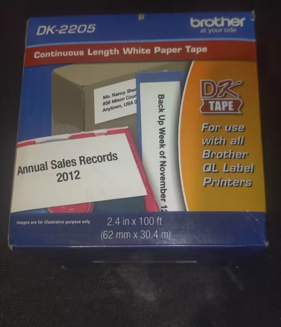 NEW Genuine Brother Labels Black On White Paper Tape Size 2.4" x 100'