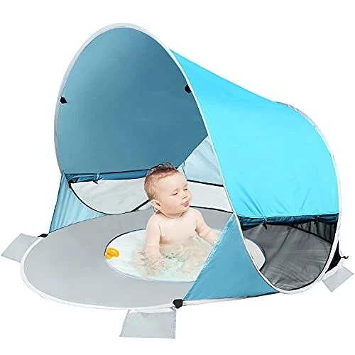 Large Baby Beach Tent with Pool, UPF 50+ Portable Pop Up Baby Beach Canopy