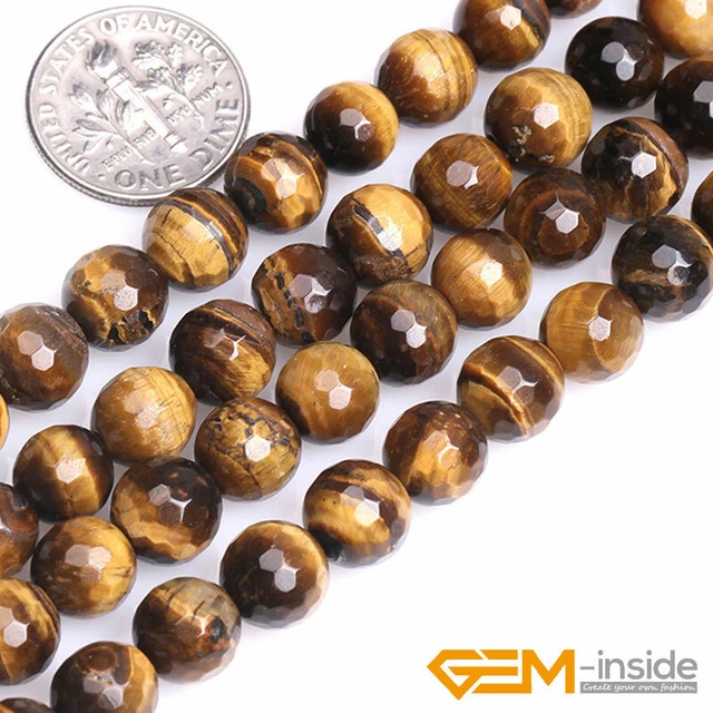 Natural Gemstone Tiger's Eye Faceted Round Loose Beads For Jewelry Making 15" YB