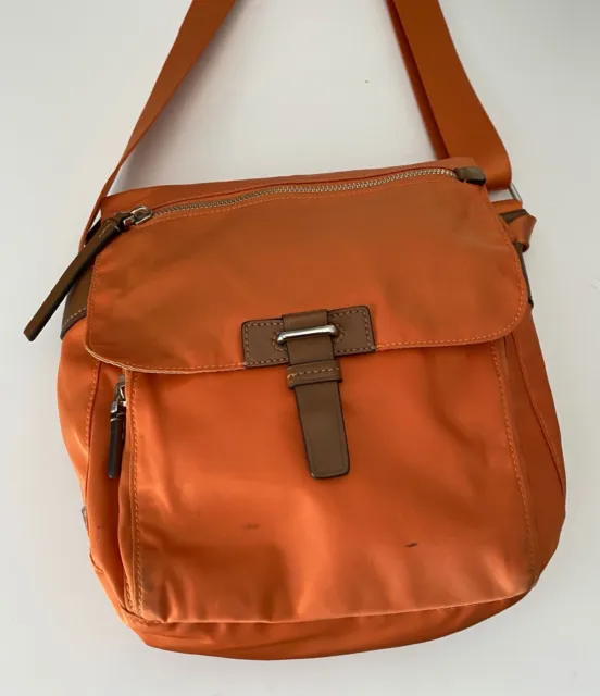 Tumi Orange Nylon Crossboy/Shoulder Bag with leather trim and shoulder strap