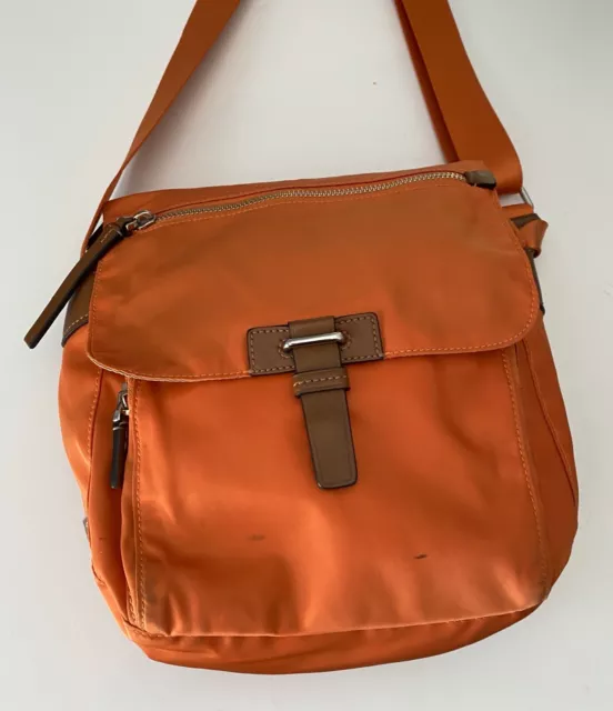 Tumi Orange Nylon Crossboy/Shoulder Bag with leather trim and shoulder strap