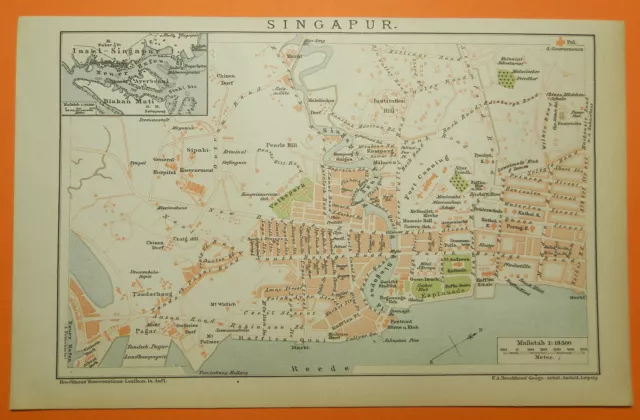 Singapore Singapur Singapura Bahasa Melayu – بهاسا ملايو City Map 1895