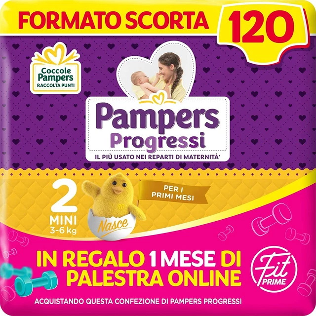 Pampers Progressi & Fit Prime Mini, Formato Scorta, 120 Pannolini, Taglia 2 (3-6