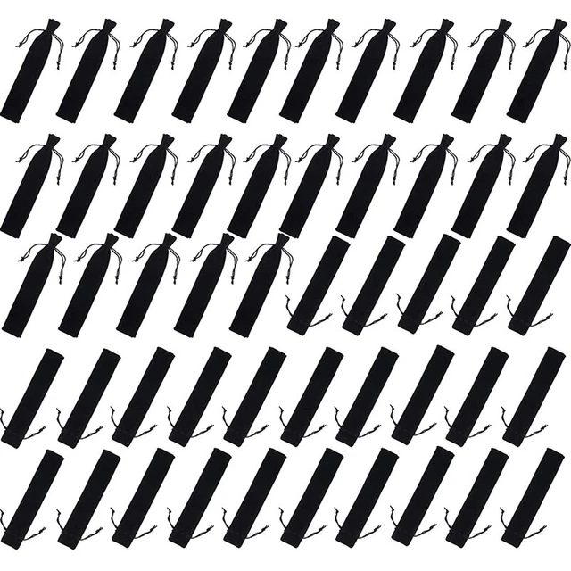 100 StüCk Samt Stift Tasche Schwarz Kordelzug Tasche Einzel Stift Halter Ve7006