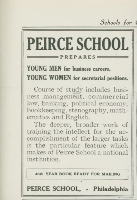 1910 Peirce School Men Business Careers Women Secretarial Vintage Print Ad CO2