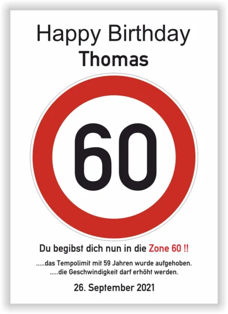 Verkehrsschild Geburtstag 60 Jahre Deko Geschenk Verkehrszeichen Poster Karte A4