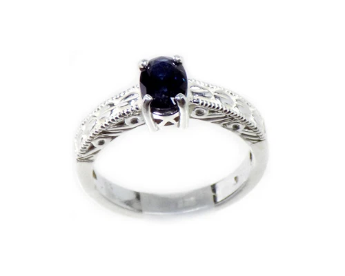 Ancien 19th Siècle / CT Foncé Bleu Sapphire En Argent Argenté Bague