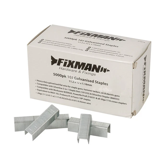 Fixman 10J Galvanizzato Graffette 5000pk 11.2 x 12 x 1.17mm 810318