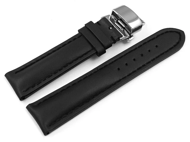 Bracelet De Montre En Cuir De Veau Marron Avec Boucle Déployante Papillon - Tailles 18mm à 24mm - Neuf