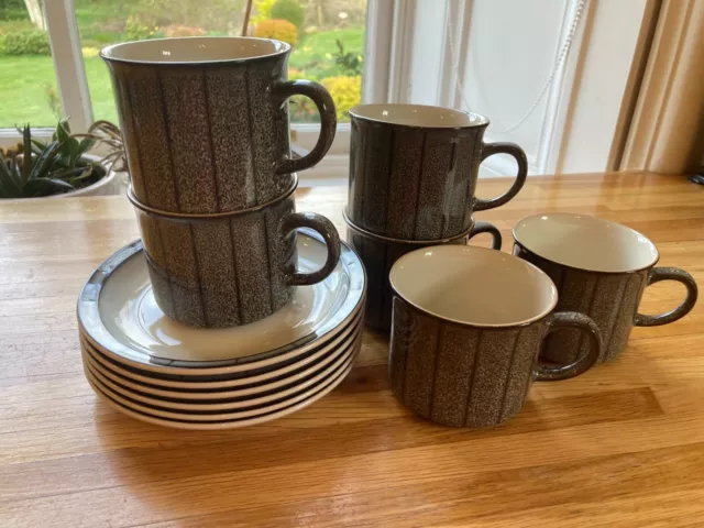 6 Denby Saturn stoneware tea cups and saucers