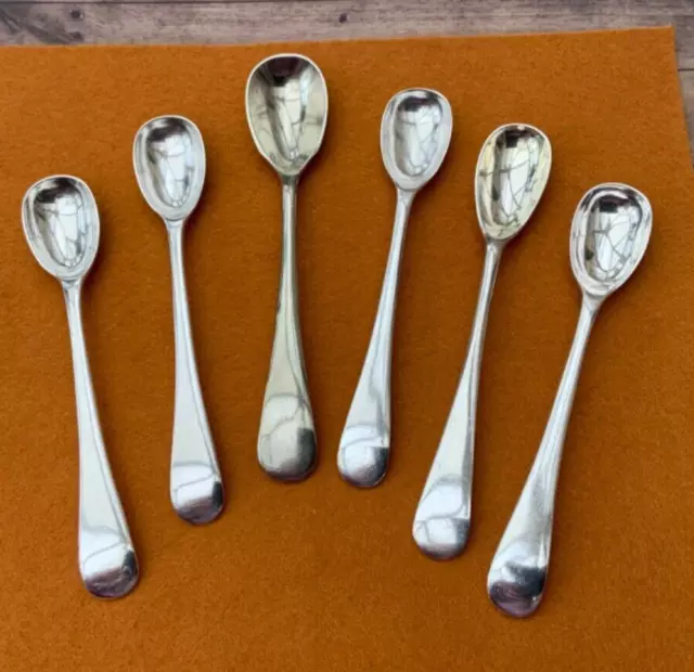 MUSTARD SPOONS x6 OLD ENGLISH HUTTON EYE WITNESS ANTIQUE SILVER PLATE SHEFFIELD
